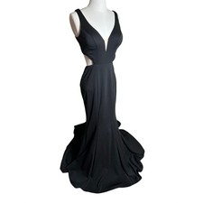 Sherri Hill Black Cutout Open Back Elegant Mermaid Formal Gown Prom Dress 0