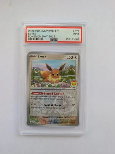PSA 9 Eevee 074 Pokemon Day 2025 Promo Holo #074/131 PRE EN MINT