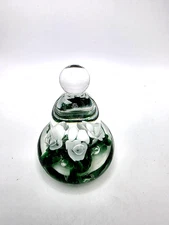 Vtg. Joe St Clair Green Floral Bell Paperweight, 3.25"