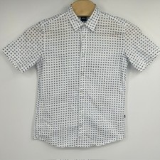 Hugo Boss Mens M Slim Fit White Blue Geometric Short Sleeve Button Down Shirt