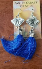Butterfly and Blue Tassel Earrings