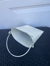 Farmhouse Distressed White Metal Wall Pocket,Rustic hanging planter,bucket handl