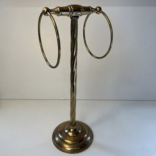Free Standing Vintage Heavy Solid Brass Hand Towel Holder w/ 2 Rings 14.5" Tall