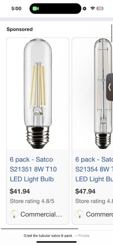 Satco S21350 - 8 Watt LED T10 Clear LED Bulbs - 2700K - 120 Volt (6 pack) - Picture 6 of 6
