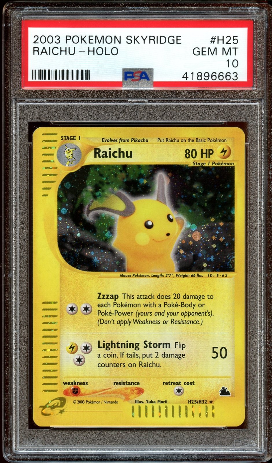 PSA 10 GEM MINT Raichu H25/H32 PARTIAL SWIRL HOLO RARE Skyridge Pokemon Card