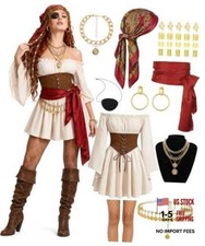 11 Pcs Pirate Costume Women Set, Pirate Outfit with Off-Shoulder Dress Medium