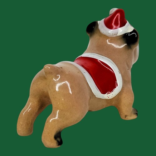 Bulldog Vintage Ceramic Christmas Ornament, Santa Hat & Sweater, Dog Figurine - Picture 6 of 11