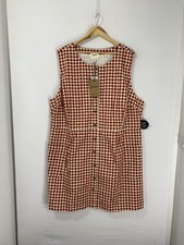 Joanie Ashley Dress Size 26 Red Cream Check Gingham Button Up Pockets Retro