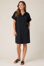 Soft Surroundings Black Shirt Dress M Oversized Casual Minimalist Zip Pockets