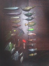 20 Bass Lures! Sold As A Lot, Jerk, Hard Crank Baits, Swim Jigs & Spinner Baits.