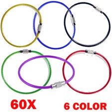 60x 2mm 150mm Wire Keychain Cable Metal Luggage Tag Loops 6 Color Key Ring HOT