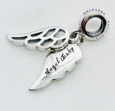 Sterling Silver S925 - ANGEL BABY - Wing Memorial Family European Charm  Pouch