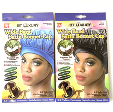 Satin Bonnet Cap Hat Night Silk Head Cover w/Coconut Oil Conditioning Wide Band
