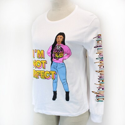 ON FIRE Plus White Long Sleeve ''I'm not perfect'' TOP SWEATSHIRT 2X
