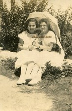 #45522 Greece 1920s. Two girls with white dresses and an umbrella. Photo