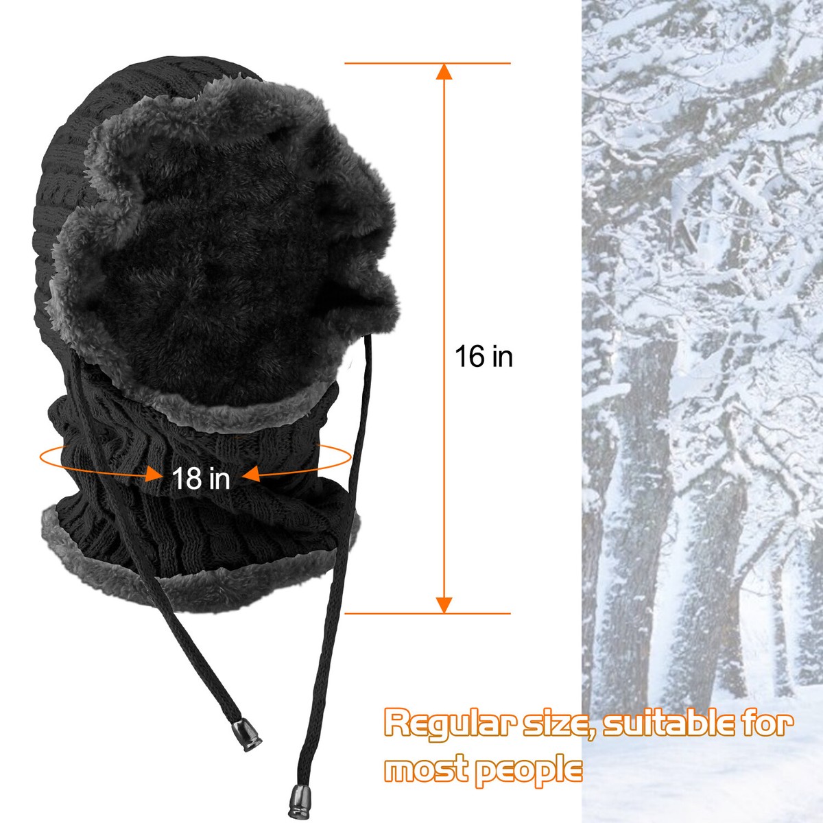DIGITAL SHOPEE Unisex Fleece-Lined Beanie With Neck Warmer - Winter Knit Hat In Beige, One Size Fits Most