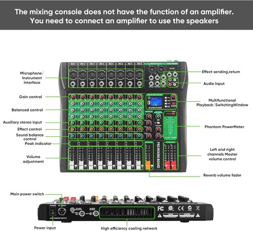8 Channel Bluetooth USB Mixing Console Audio Mixer Live Studio sound Mixer - Picture 6 of 9