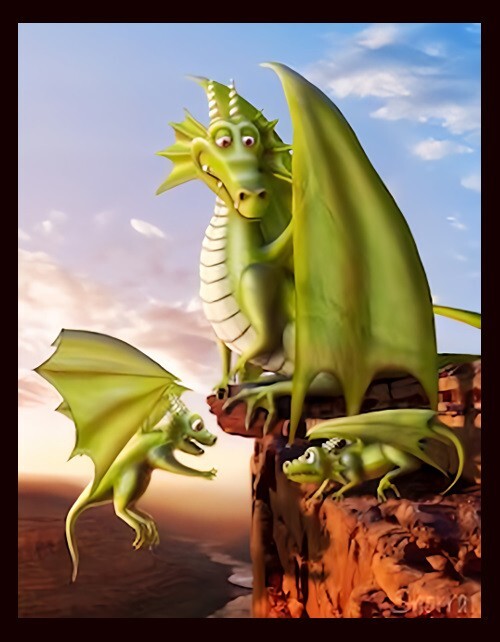 BGM Green Momma Dragon Baby Fly Lesson Magical Fantasy 3X5