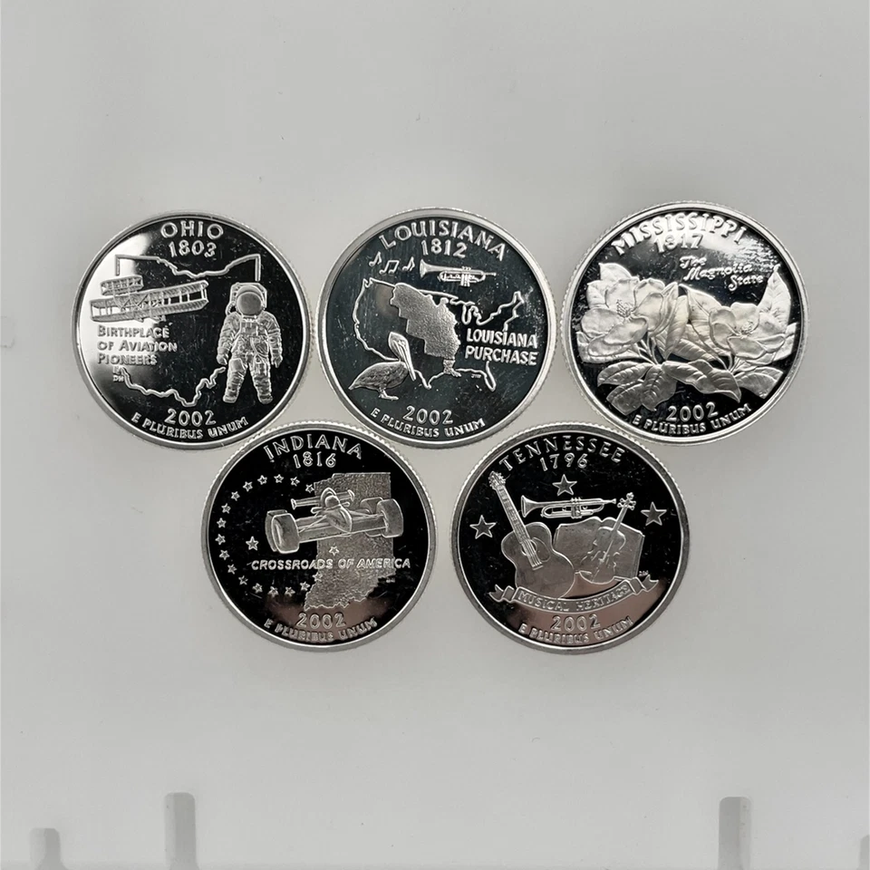 2002 S 5 Coin Year Set 50 States US Quarter 25c Gem Deep Cameo Proof 90% Silver - Image 3 of 4