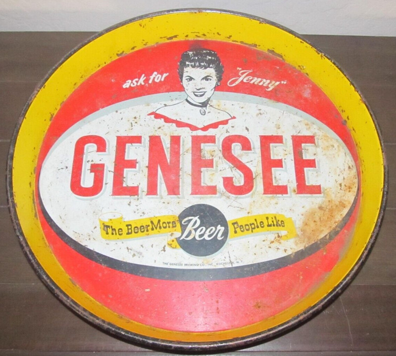 VTG Genesee Premium Beer 12” Metal Tray "Ask for Jenny" Rochester Canco Mancave