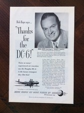 1950 vintage original ad “Thanks For The DC-6” Douglas Airplane With Bob Hope