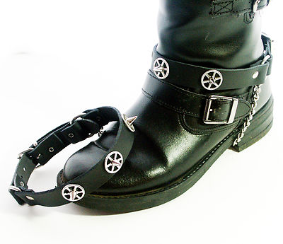  Paar Steampunk Stiefelriemen-schwarz-silber-Biker-Rock-Gothic-Kette-Schnalle Accessoire