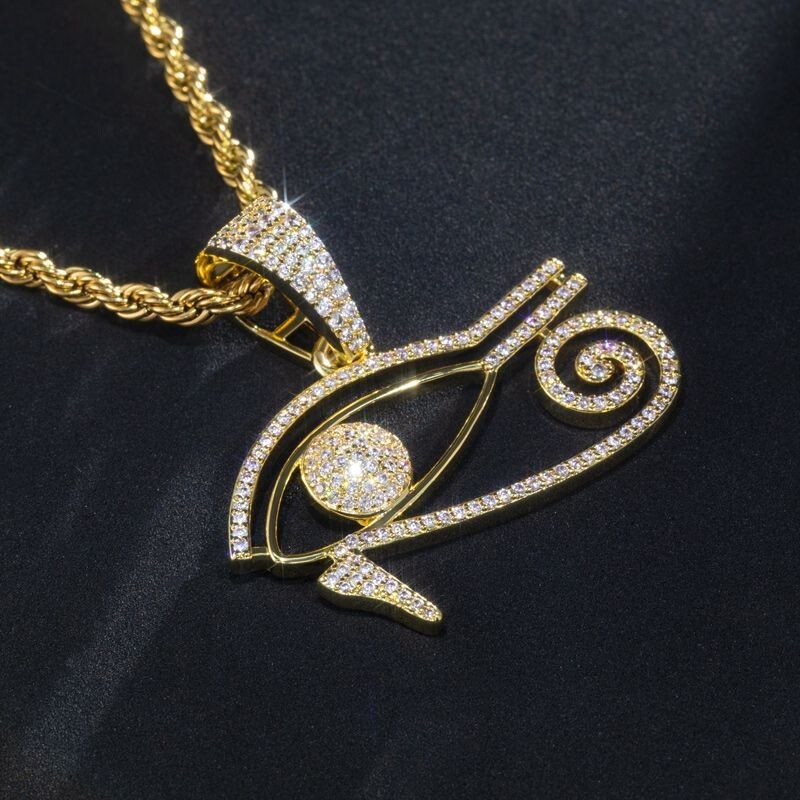 2 Ct VVS1 Real Moissanite Egyptian Eye Of Horus Pendant 14k Yellow Gold Plated