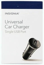 NEW Insignia USB Car Charger Adapter BLACK Single Port Universal NS-DC1U2N 12w