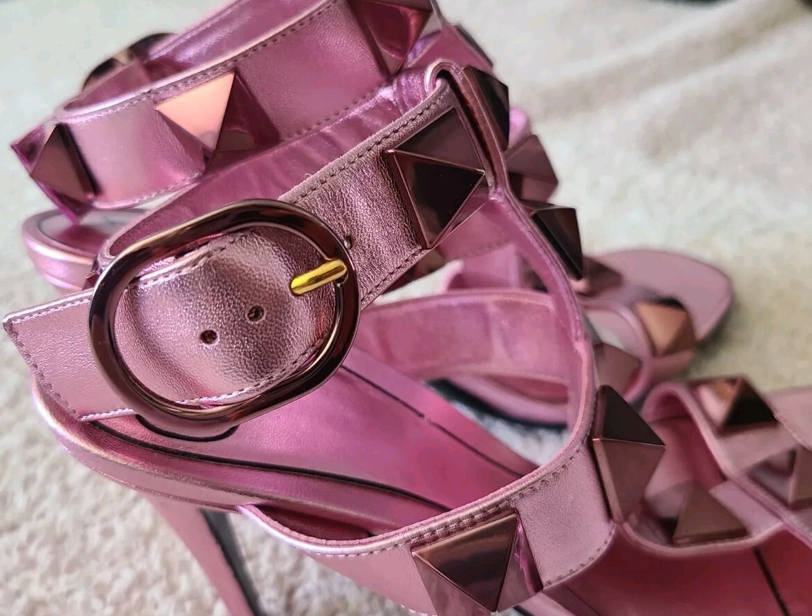 靴 valentino roman stud sandals 60MM 36 Valentino Garavani Roman 60MM Stud Calfskin Slide Sandals