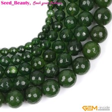 Faceted Round Taiwan Jade Stone Loose Beads Jewelry Making 15" 6/8/10/12/14mm