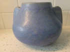 Vintage McCoy Brush Vellum Art Pottery, Matte Blue Vase  Ear Handles