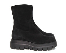 New sz 9.5 Aquatalia Black Suede Salvia Lug Sole Platform Boot Side Zip Shoes
