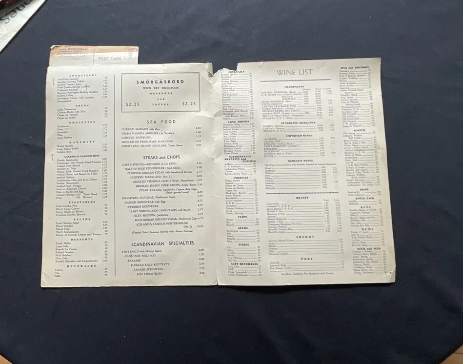 Vintage Menu ICELAND RESTAURANT Broadway a New York City c1940