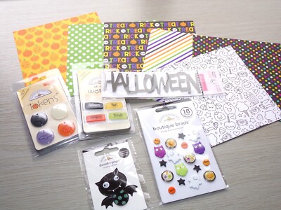 Doodlebug Design Halloween Embellishment Bundle Scrapbook Lot Brads, Stickers