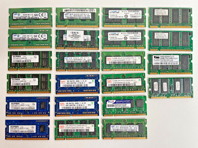 Lot of 22 Pieces Laptop Memory - 128MB to 4GB - Mixed Brands, Some Paired