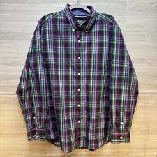 Chaps Men's Blue, Green Pink Multicolor Long Sleeve Plaid Shirt Size Large L