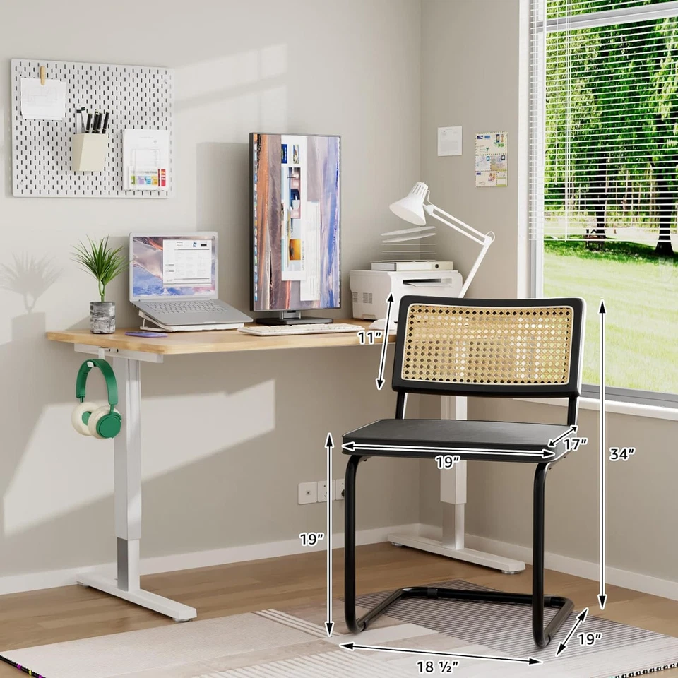 2 pcs Stools Rattan Back Dining Chair Woven Rattan Dining Chair - Image 3 of 4