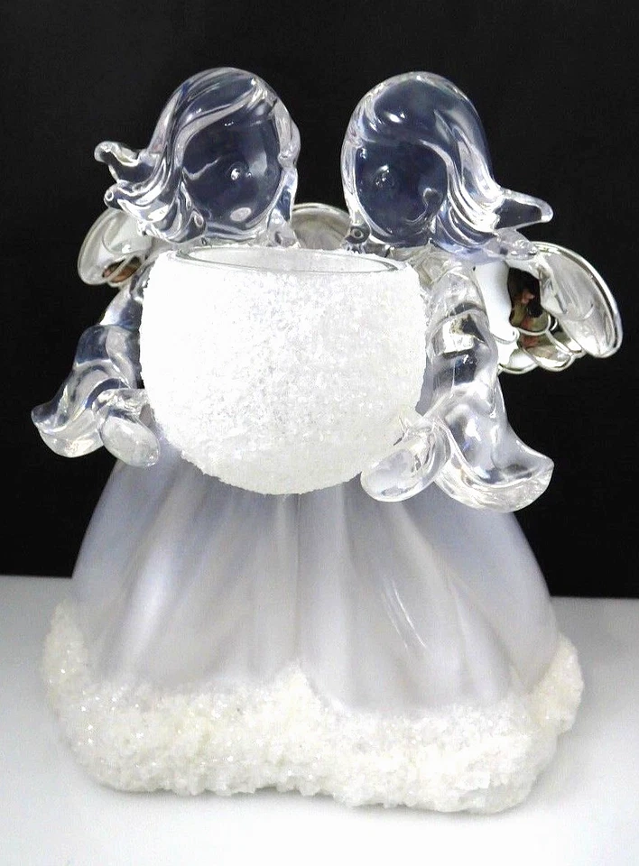 Angel Candle Holder Plastic Glass Votive Silver Wings Christmas Decor Vintage - Image 4 of 4