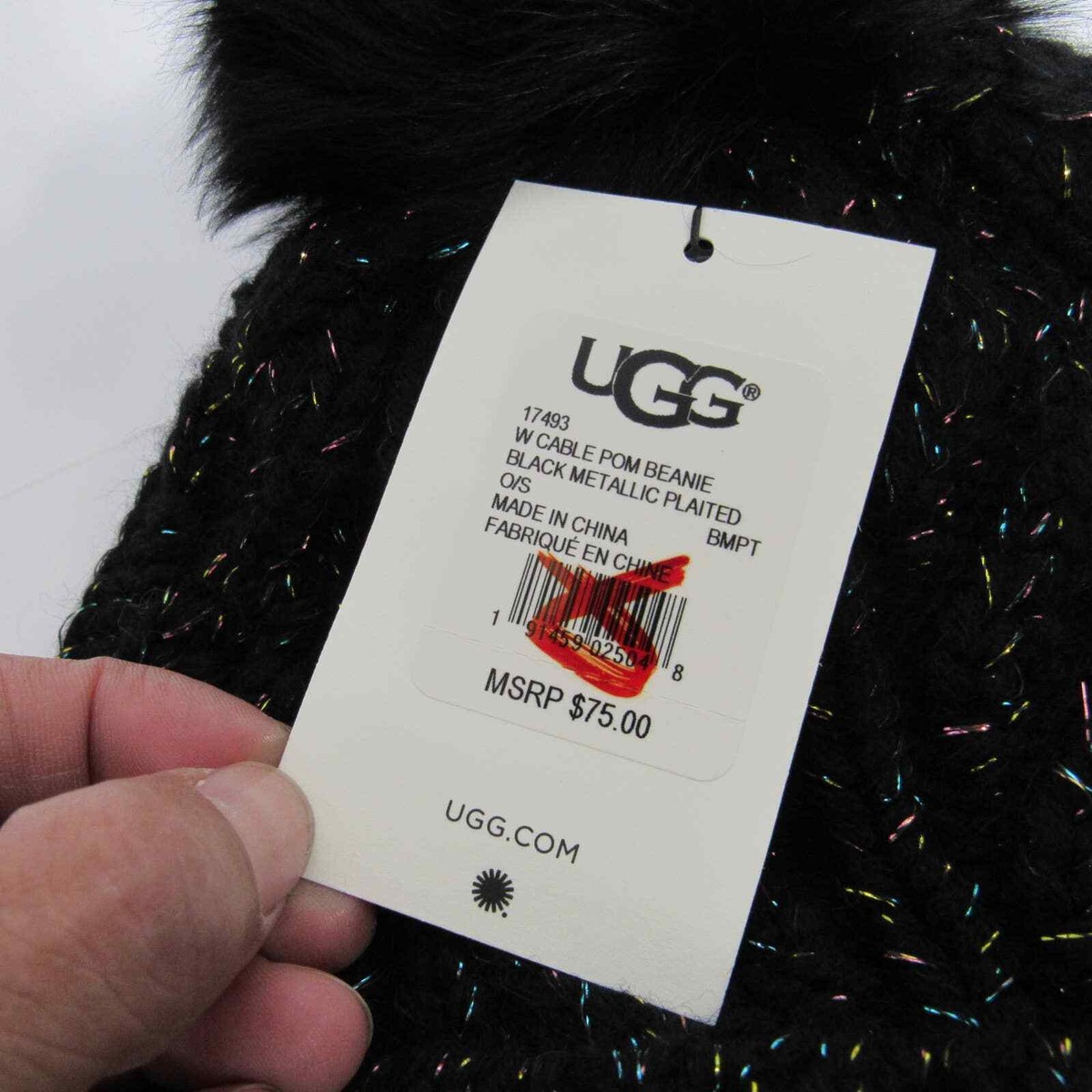 UGG Women\'s Black Metallic W Plaited Pom Beanie UGG Women main image 3