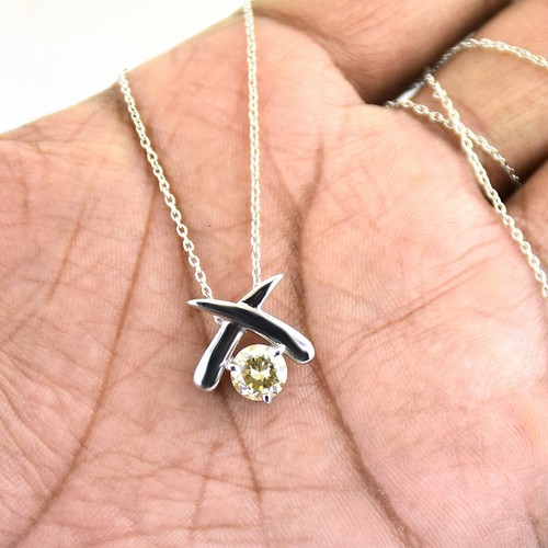 1 CT FANCY CHAMPAGNE DIAMOND SOLITAIRE PENDANT SILVER, 100% GENUINE-CERTIFIED - Foto 1 di 5
