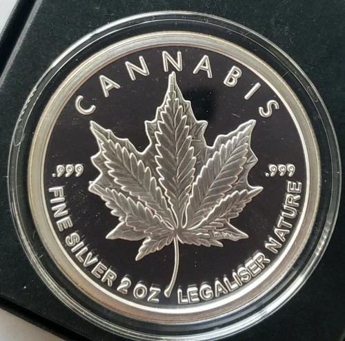 2 OZ .999 PURE SILVER SHIELD PROOF CANNABIS GROUP MEMBERS ROUND COIN COA POT