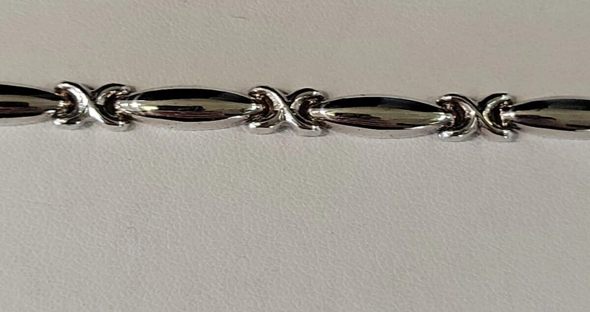 925 Sterling Silver Hugs & Kisses Bracelet Italy 7.5" L