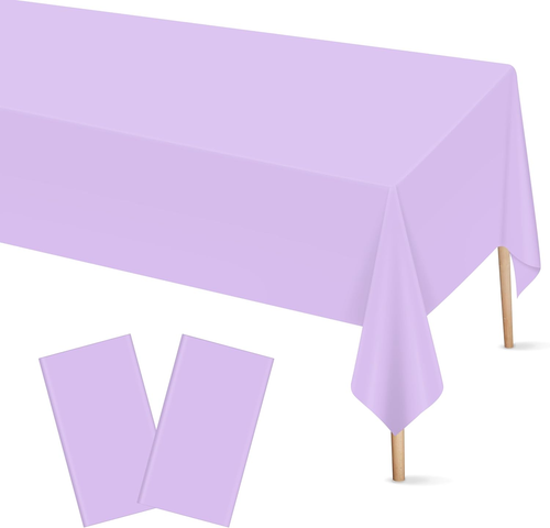 2 Pcs Light Purple Plastic Tablecloth for Rectangle Table, 54 × 108 Inches Dispo
