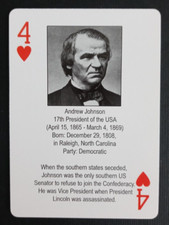 The Presidents Playing Card Andrew Johnson 4 Hearts