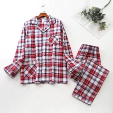 Mens Pajama Set Flannel Cotton Blend Long Sleeve with Pants Prints Plaid NEW Pjs