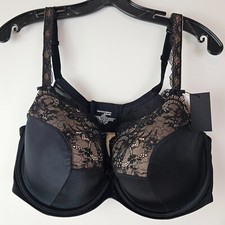 NWT Curvy Couture 1017 Full Coverage Balconette UW Bra 42DD Tulip Lace Black
