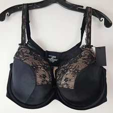 NWT Curvy Couture 1017 Full Coverage Balconette UW Bra 42DD Tulip Lace Black