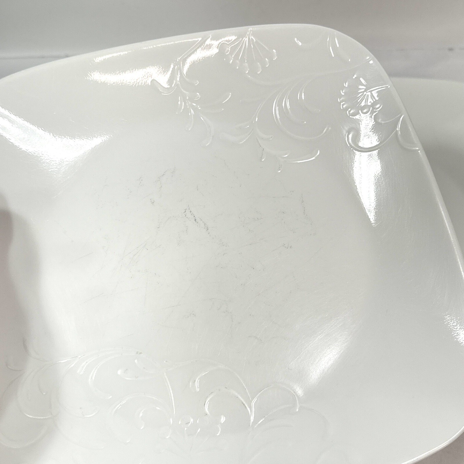 Corelle Cherish Square Embossed White Dinner Luncheon Plates And Bowls