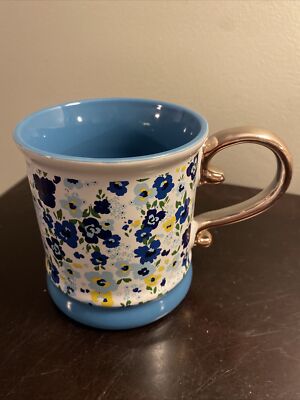 ORLY  MAISON BLUE FLORAL COFFEE CUP W/GOLD HANDLE