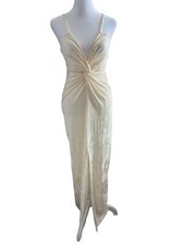 Mango Women's Knot Long Dress with Front Opening Flower Embroidery Beige Size 6
